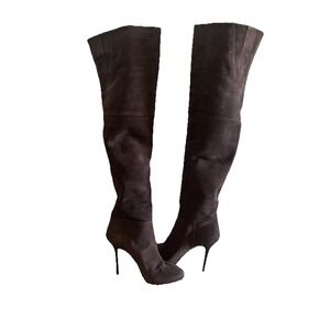 Jimmy Choo Brown Suede Over The Knee Boots Semi Platform Luxe Sz 38 (US 7.5)